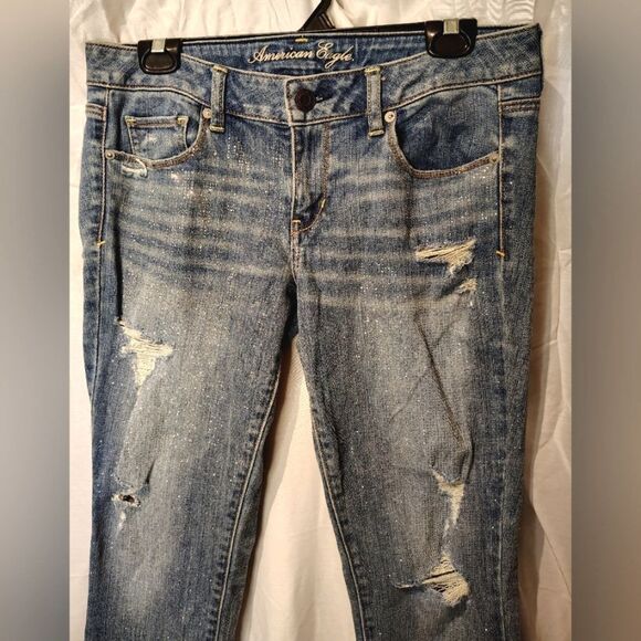 American Eagle Outfitters Distressed Stretch Skinny Jeans Denim Pants Sz 10 - Picture 2 of 16